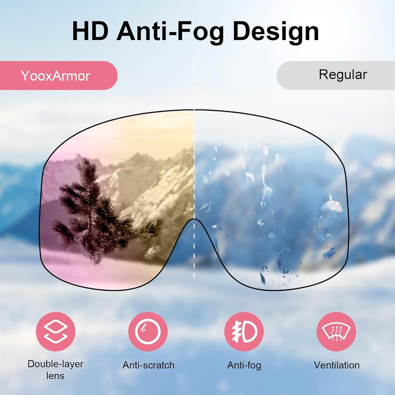 YooxArmor OTG Kids Ski Goggles Kids Snowboard Goggles for Boys Girls Toddler Youth Kid Snow Goggles Anti-Fog UV400 Protection - Image 2